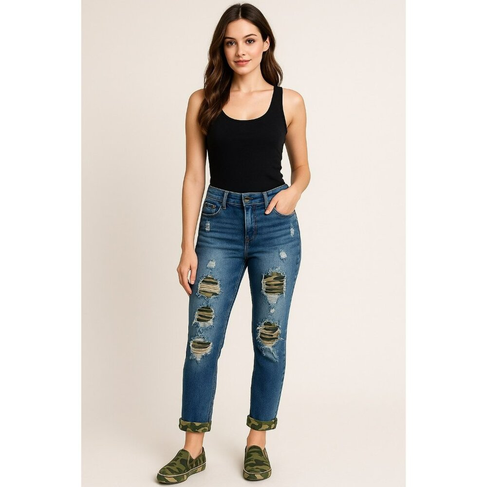 Judy Blue Womens Distressed Boyfriend Jeans Size 9/29 Medium Wash Denim